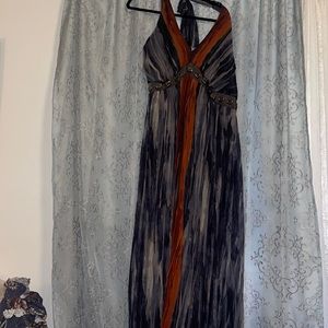 Maxi length tie neck dress